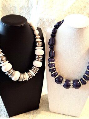 Lot of Two Vintage Retro Bold Chunky Beaded Statement Necklaces